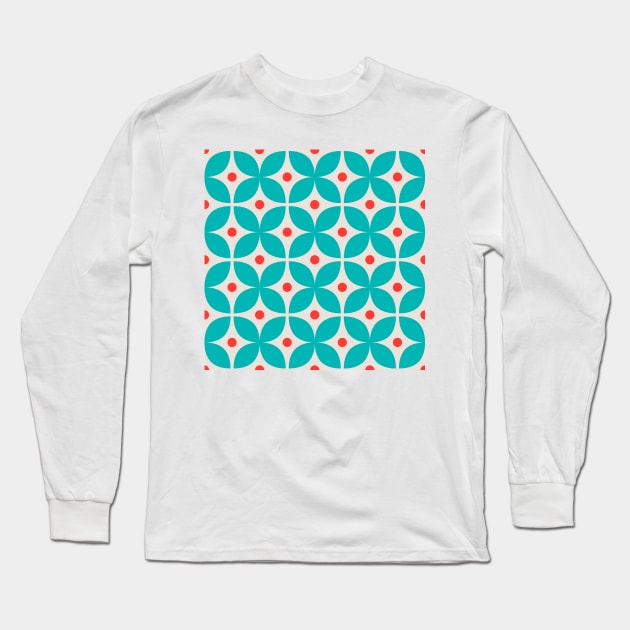Geometric Pattern: Stylised Flower: Blue Long Sleeve T-Shirt by Red Wolf